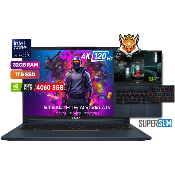 MSI Stealth 16 AI Studio A1VFG-203XES Intel Ultra 7-155H 32GB 1TB RTX4060 16" FreeDOS Azul