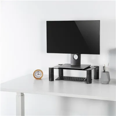 AISENS Soporte Elevador Cristal para Monitor/Portátil, Negro