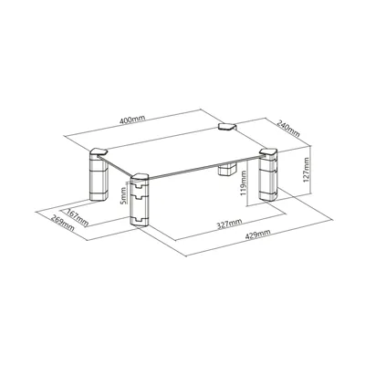 AISENS Soporte Elevador Cristal para Monitor/Portátil, Negro