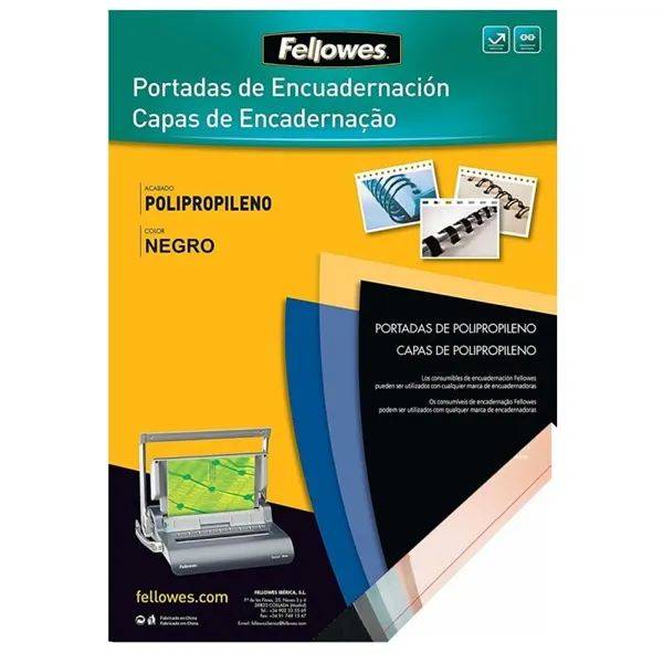 Portadas de Polipropileno Fellowes 54772/ A4/ 500 Micras/ 100 unidades/ Negras