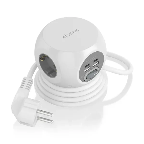 Regleta con Interruptor Aisens ASPS-2A2C04-W/ 3 Tomas de Corriente/ 2 USB Tipo-C/ 2 USB/ Cable 1.4m/ Blanco