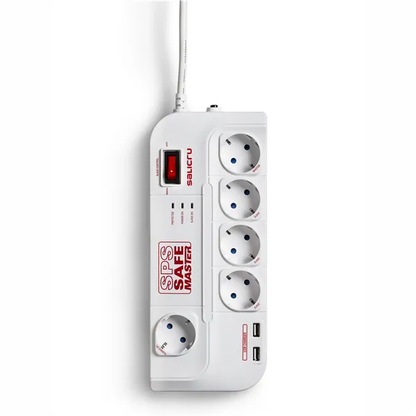 Regleta con interruptor Salicru SAFE MASTER/ 5 Tomas de corriente/ 1 Master/ 2 USB/ Cable 1.8m/ Blanca