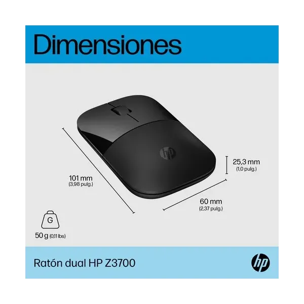 Ratón Inalámbrico por Bluetooth HP Z3700 Dual/ Hasta 1600 DPI/ Negro