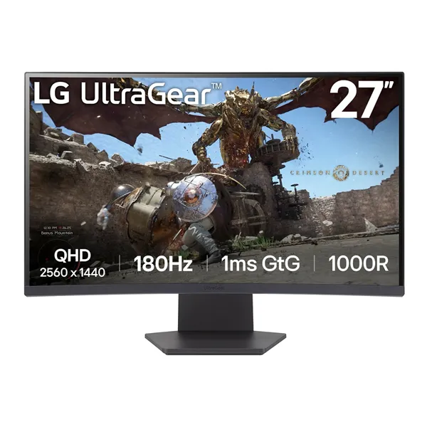 Monitor Gaming Curvo LG UltraGear 27GS60QC-B 27'/ QHD/ 1ms/ 180Hz/ VA/ Negro