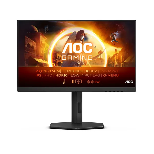 AOC Gaming 24G4X 23.8'/ Full HD/ 0.5ms/ 180Hz/ IPS/ Regulable en altura/ Multimedia/ Negro