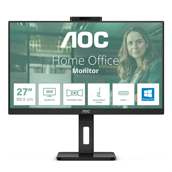 AOC 24P3QW 23.8'/ Full HD/ Webcam/ Multimedia/ Regulable en altura/ Negro