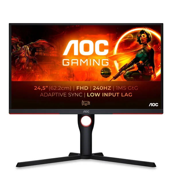 AOC Gaming 25G3ZM 24.5'/ Full HD/ 0.5ms/ 240Hz/ VA/ Regulable en altura/ Negro y Rojo