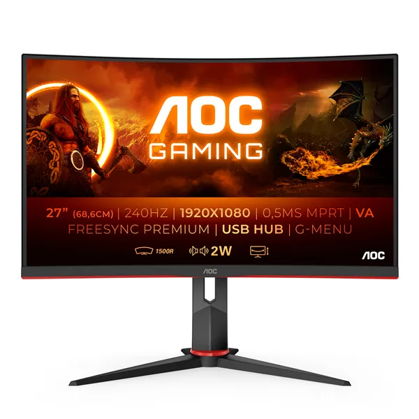 AOC Gaming C27G2ZU 27'/ Full HD/ 0.5ms/ 240Hz/ VA/ Multimedia/ Negro