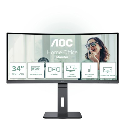 AOC CU34P3CV 34'/ WQHD/ Multimedia/ Regulable en altura/ Negro