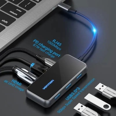 Docking USB Tipo-C Vention TFFHB/ 1xHDMI 4K/ 3xUSB/ 1xRJ45/