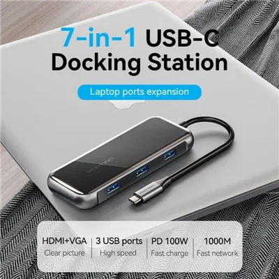 Docking USB Tipo-C Vention TFKHB/ 1xHDMI 4K/ 3xUSB/ 1xRJ45/