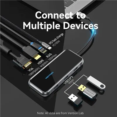 Docking USB Tipo-C Vention TFKHB/ 1xHDMI 4K/ 3xUSB/ 1xRJ45/