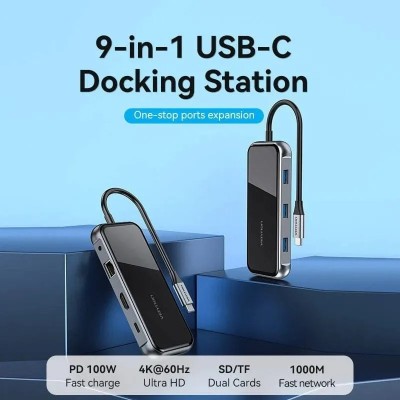 Docking USB Tipo-C Vention TFLHB/ 1xHDMI 4K/ 3xUSB/ 1xRJ45/