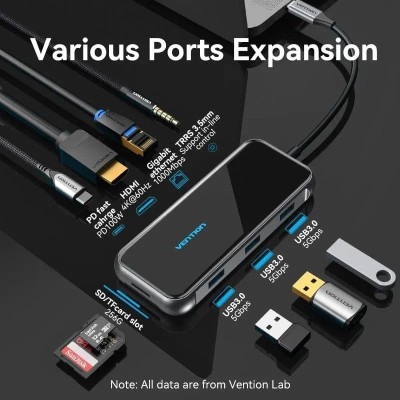 Docking USB Tipo-C Vention TFLHB/ 1xHDMI 4K/ 3xUSB/ 1xRJ45/