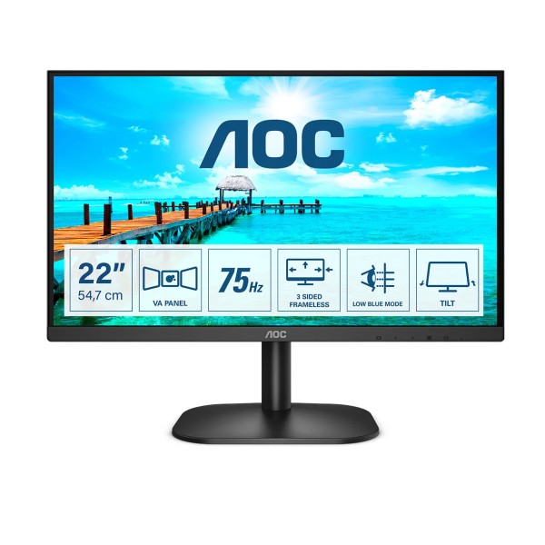 AOC 22B2H 22" Monitor LED FHD 6,5ms HDMI/VGA 75Hz