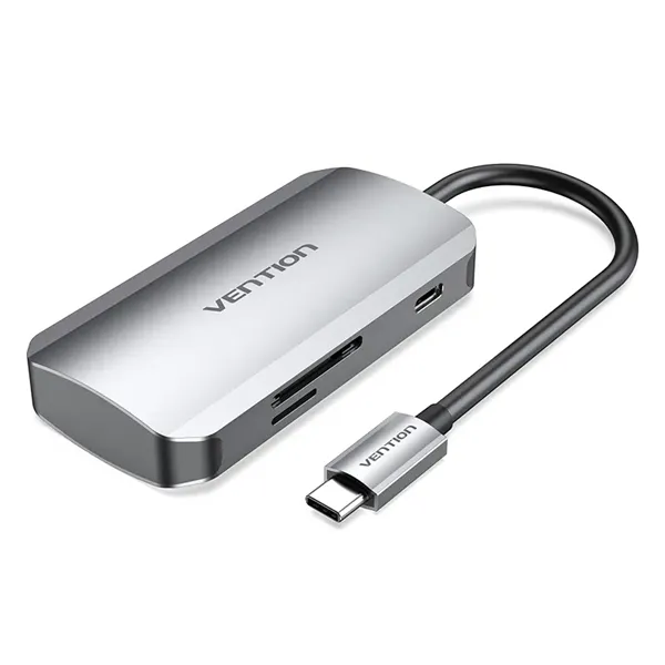 Docking USB Tipo-C Vention TNHHB/ 3xUSB/ 1xUSB Tipo-C PD/ 1xLector Tarjetas SD y MicroSD/ Gris