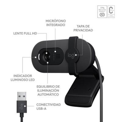 Logitech Webcam Brio 100 FHD 2Mp Grafito, USB