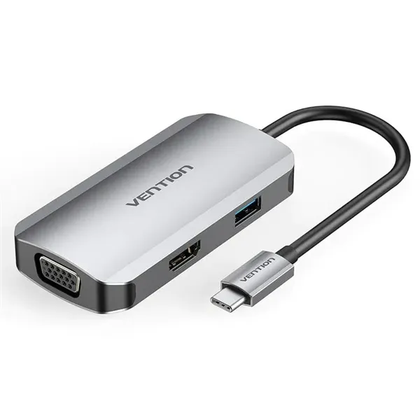 Docking USB Tipo-C Vention TOAHB/ 1xHDMI/ 1xVGA/ 1xUSB/ 1xUSB Tipo-C PD/ Gris