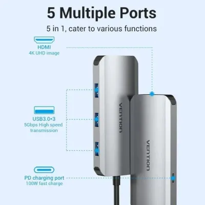 Docking USB Tipo-C Vention TODHB/ 1xHDMI/ 3xUSB/ 1xUSB Tipo-C