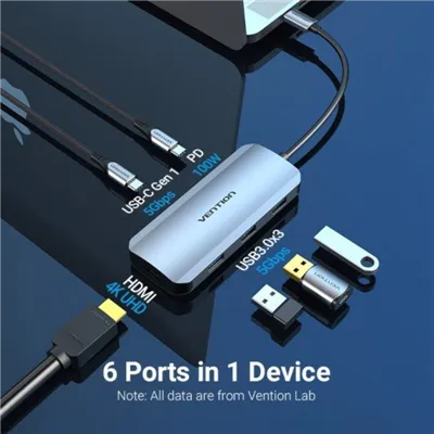 Docking USB Tipo-C Vention TOFHB/ 1xHDMI/ 3xUSB/ 1xUSB Tipo-C/