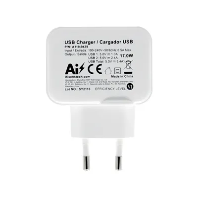 Cargador de Pared Aisens A110-0439/ 2xUSB/ 17W