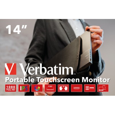 Monitor Portátil Táctil Verbatim PMT-14 14'/ Full HD/