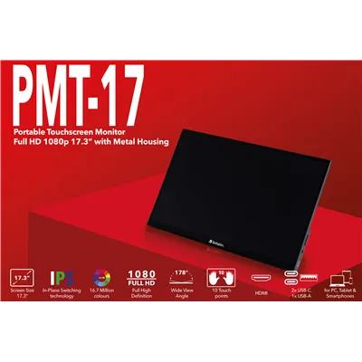 Monitor Portátil Táctil Verbatim PMT-17 17.3'/ Full HD/