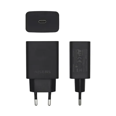 Cargador de Pared Aisens ASCH-1PD20-BK/ 1xUSB Tipo-C/ 20W