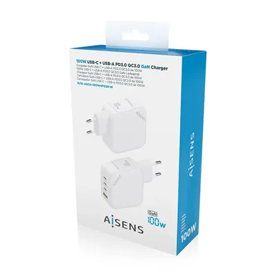 Cargador Gan de Pared Aisens ASCH-100W4P028-W/ 3xUSB Tipo-C/ 1x