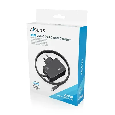 Cargador Gan de Pared Aisens ASCH-1PD45WL032-BK/ 1xUSB Tipo-C +