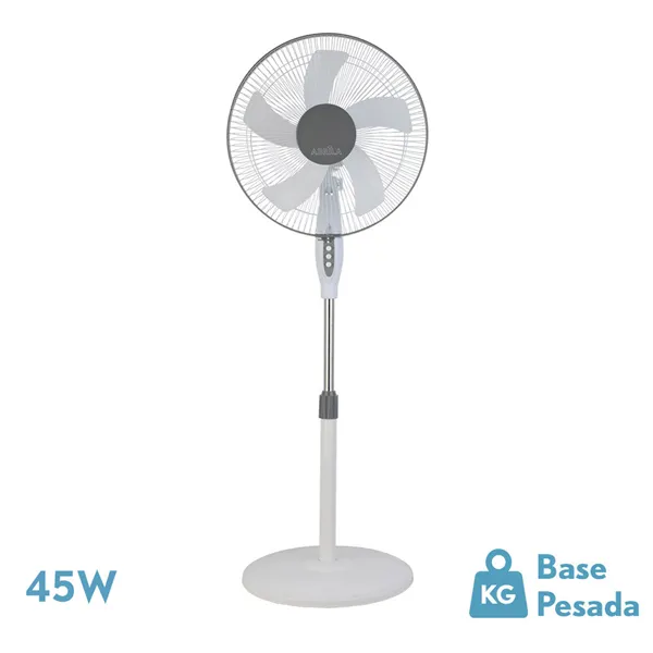 Fabrilamp Ventilador de Pie Belmonte Blanco/gris 3 Vel. 45w 5 Aspas Orientable, Fijo y Rotatorio