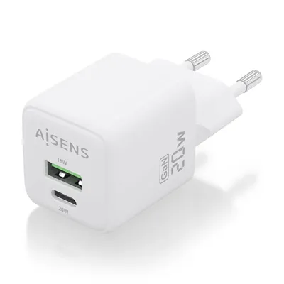 Cargador Gan de Pared Aisens ASCH-20W2P010-W/ 1xUSB Tipo-C/