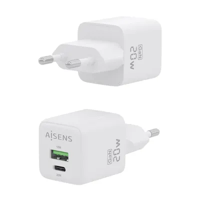 Cargador Gan de Pared Aisens ASCH-20W2P010-W/ 1xUSB Tipo-C/