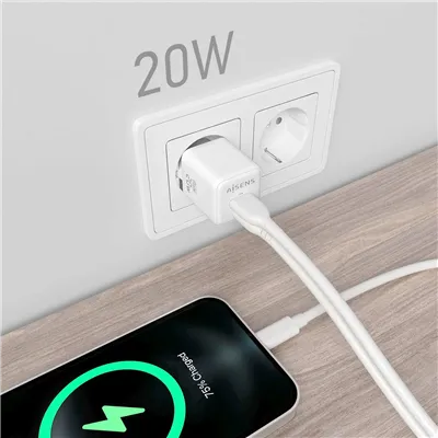 Cargador Gan de Pared Aisens ASCH-20W2P010-W/ 1xUSB Tipo-C/