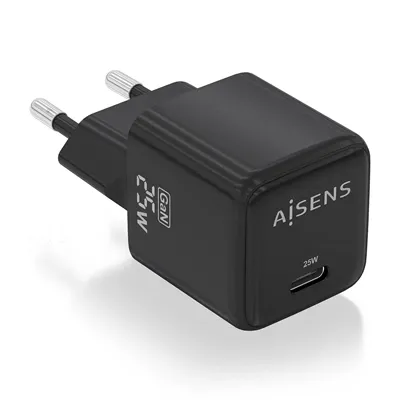 Cargador Gan de Pared Aisens ASCH-25W1P013-BK/ 1xUSB Tipo-C/ 25W