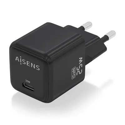 Cargador Gan de Pared Aisens ASCH-25W1P013-BK/ 1xUSB Tipo-C/ 25W