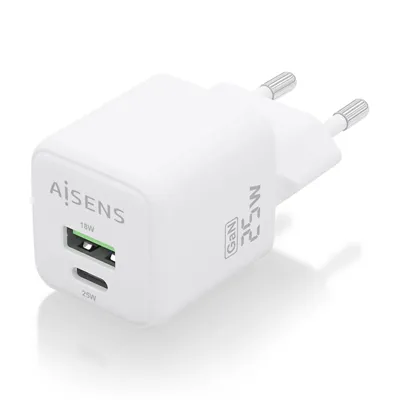 Cargador Gan de Pared Aisens ASCH-25W2P014-W/ 1xUSB Tipo-C/