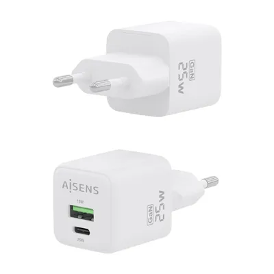 Cargador Gan de Pared Aisens ASCH-25W2P014-W/ 1xUSB Tipo-C/