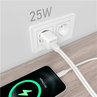 Cargador Gan de Pared Aisens ASCH-25W2P014-W/ 1xUSB Tipo-C/