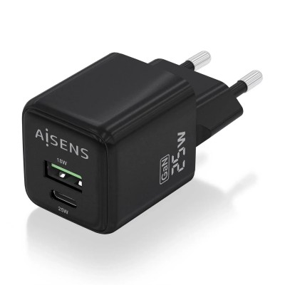 Cargador Gan de Pared Aisens ASCH-25W2P015-BK/ 1xUSB Tipo-C/