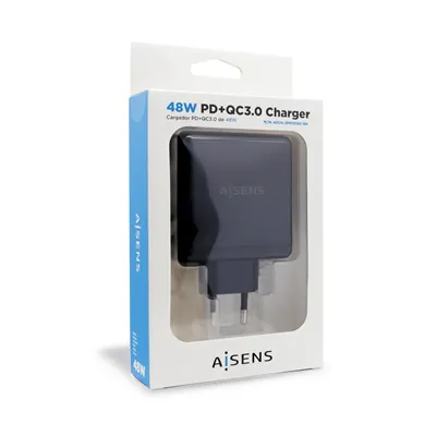 Cargador de Pared Aisens ASCH-2PD30QC-BK/ 1xUSB Tipo-C/ 1x USB/