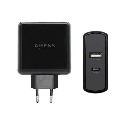 Cargador de Pared Aisens ASCH-2PD45A-BK/ 1xUSB Tipo-C/ 1x USB/