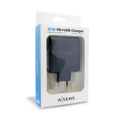 Cargador de Pared Aisens ASCH-2PD45A-BK/ 1xUSB Tipo-C/ 1x USB/