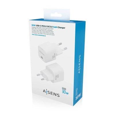 Cargador Gan de Pared Aisens ASCH-30W1P018-W/ 1xUSB Tipo-C/ 30W