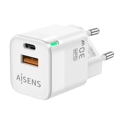 Cargador Gan de Pared Aisens ASCH-30W2P004-W/ 1xUSB Tipo-C/