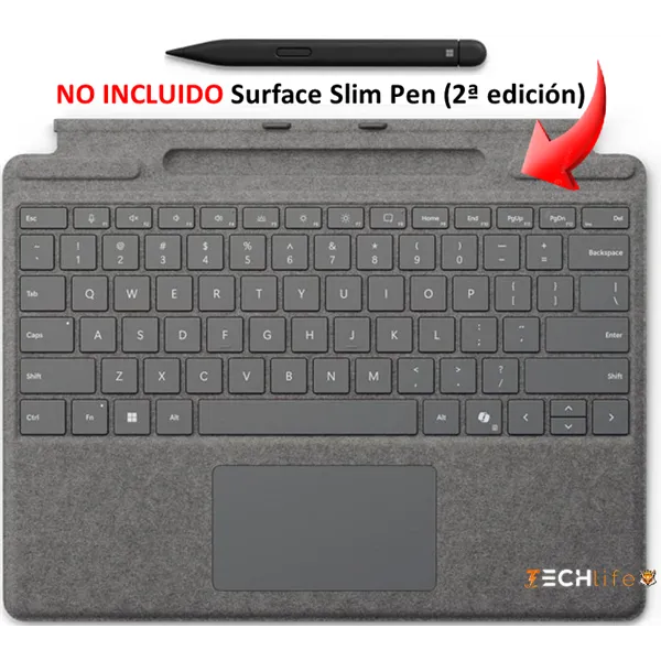 Microsoft Teclado Surface Pro Signature Español Platino con tecla Copilot y almacenamiento para lápiz