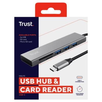 Hub Trust Halyx Aluminium Usb-c A 3 Puertos Usb-a Y Lector De