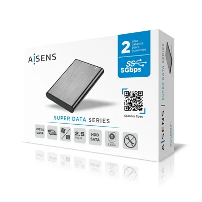 Aisens ASE-2525GR Caja externa de aluminio Gris/Plata para