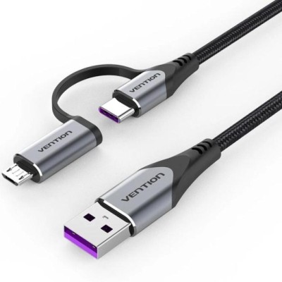 Cable USB 2.0 Vention CQFHF/ USB Tipo-C Macho - MicroUSB Macho/