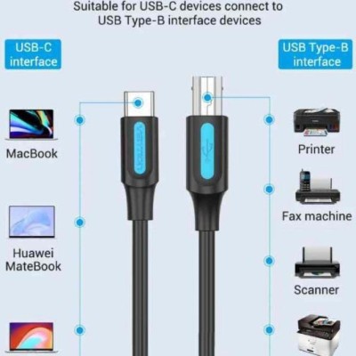 Cable USB 2.0 Impresora Vention CQUBF/ USB Tipo-B Macho - USB